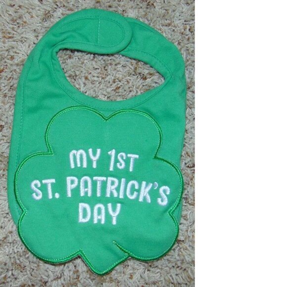 Baby St. Patricks Day Bib & Hat "My First" Neat Green & White 2 Piece Set - Picture 2 of 4